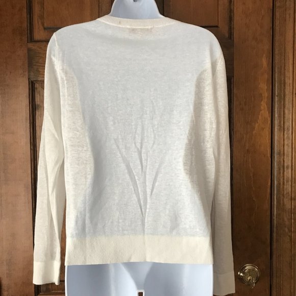 LOFT Lightweight White Button Close Cardigan Sweater Petite Medium - Picture 9 of 12